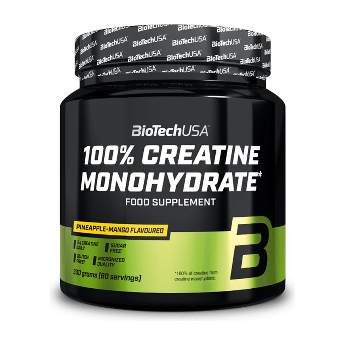 Biotech USA 100% Creatine Monohydrate 300g con Sabor Piña-Mango frontal