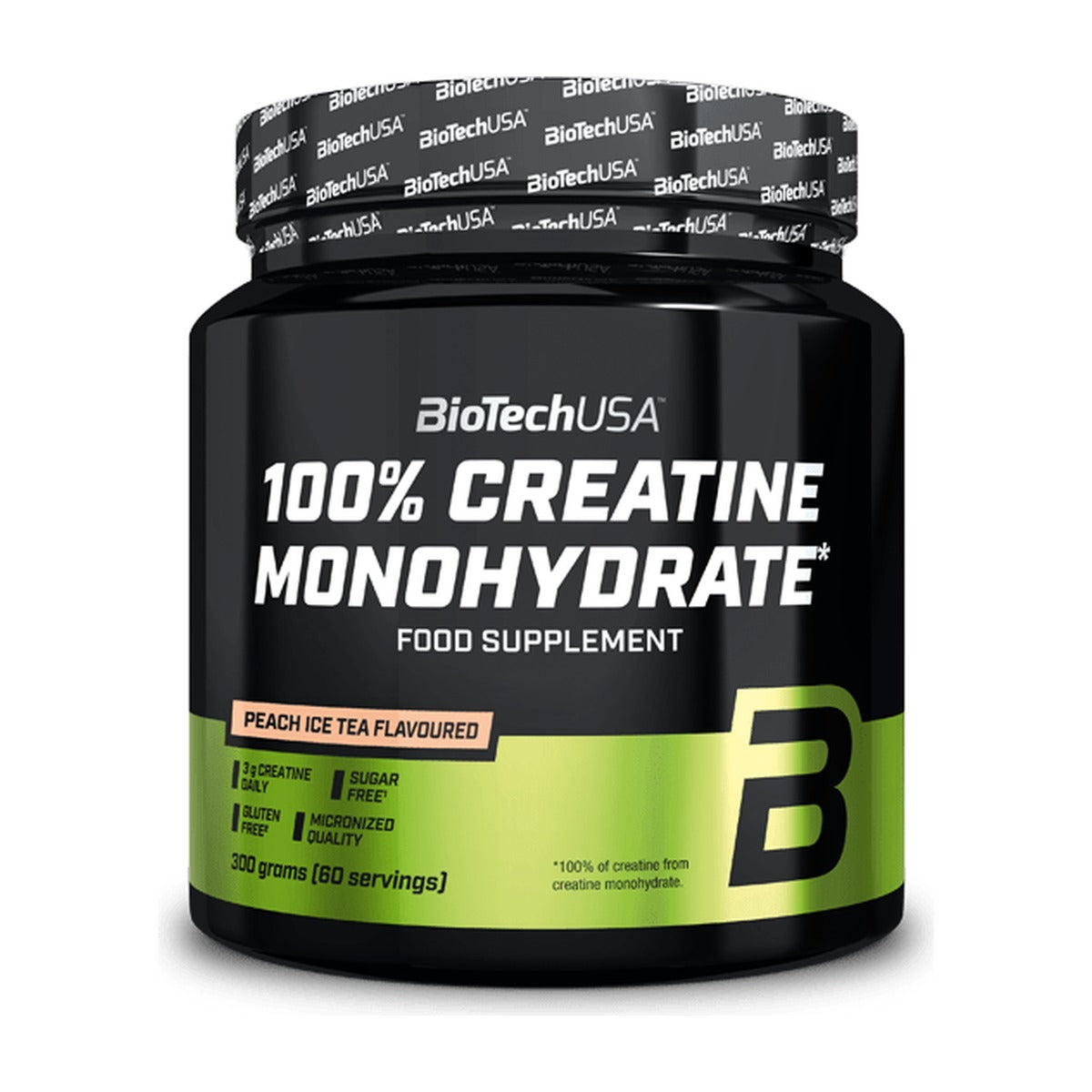 Biotech USA 100% Creatine Monohydrate 300g con Sabor Té Helado de Melocotón frontal