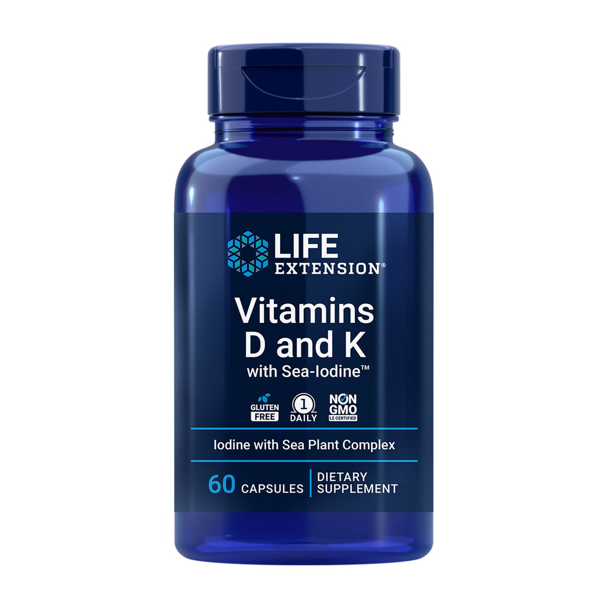 Life Extension Vitamins D and K with Sea-Iodine 60 Cápsulas frontal