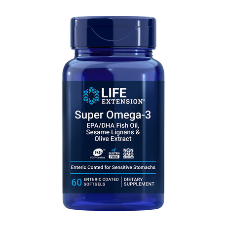 Life Extension Super Omega-3 EPA/DHA Fish Oil, Sesame Lignans & Olive Extract 60 Cápsulas Blandas frontal