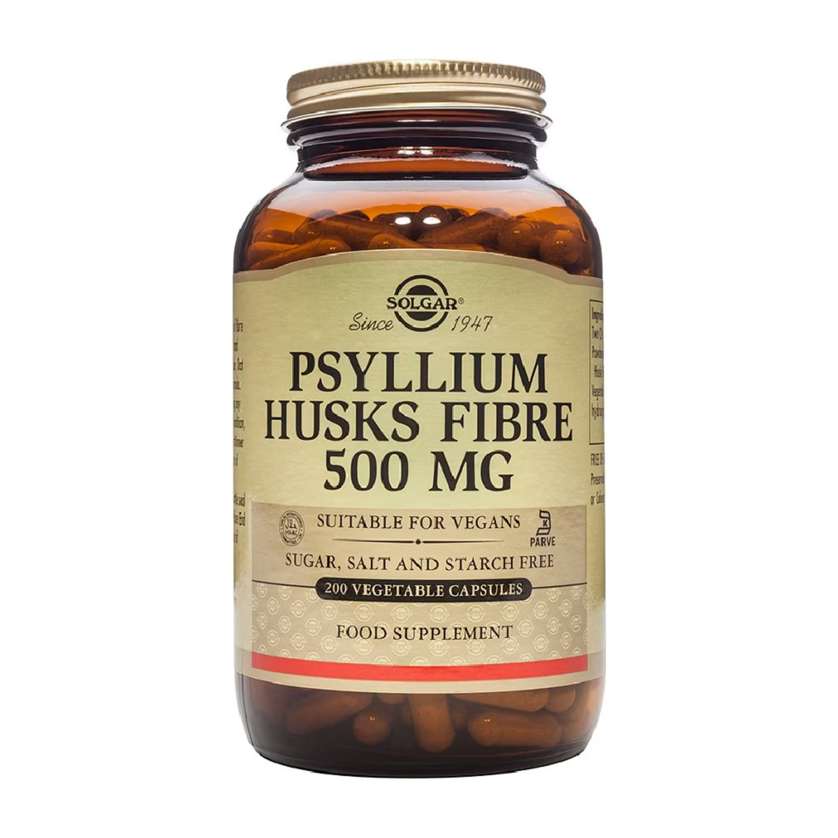 Solgar Psyllium Fibra de Cáscara 500 mg 200 Cápsulas Vegetales frontal